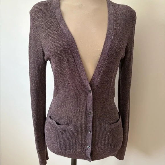 Banana Republic Purple Metallic Thin Knit Cardigan with Gold Thread - Picture 1 of 6